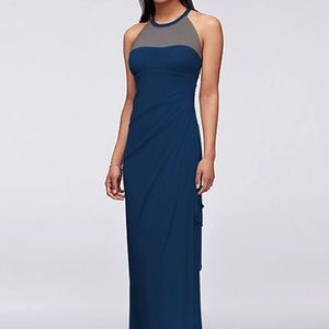 David’s Bridal Sleeveless Long Mesh Dress with Illusion Neckline